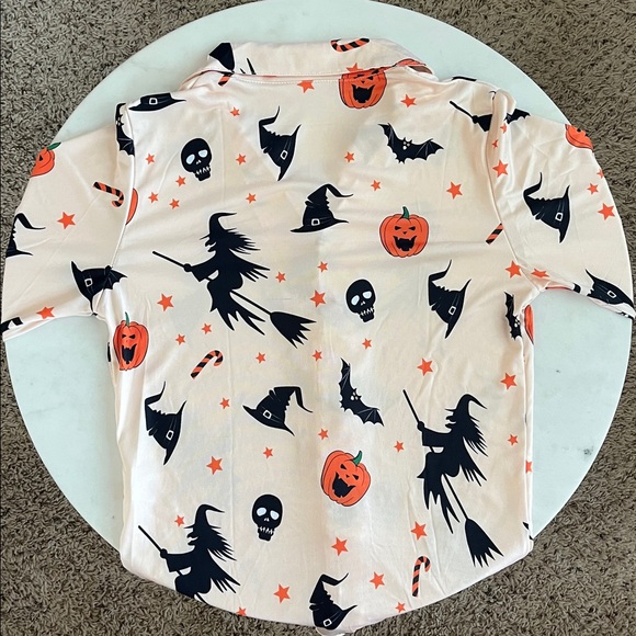 Halloween Themed Pajama Set Small Long Sleeve Shirt Pants Collared Pockets - Picture 8 of 15